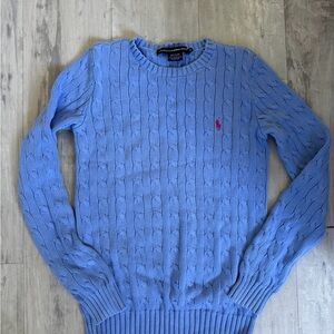 Polo by Ralph Lauren womens Light Blue Cable Knit Sweater